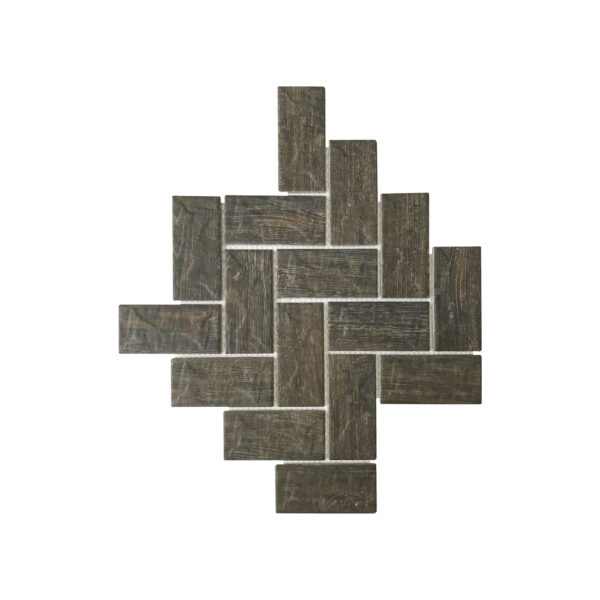 Porcelain Mosaic Fishbone woodgrain dark brown Mix
